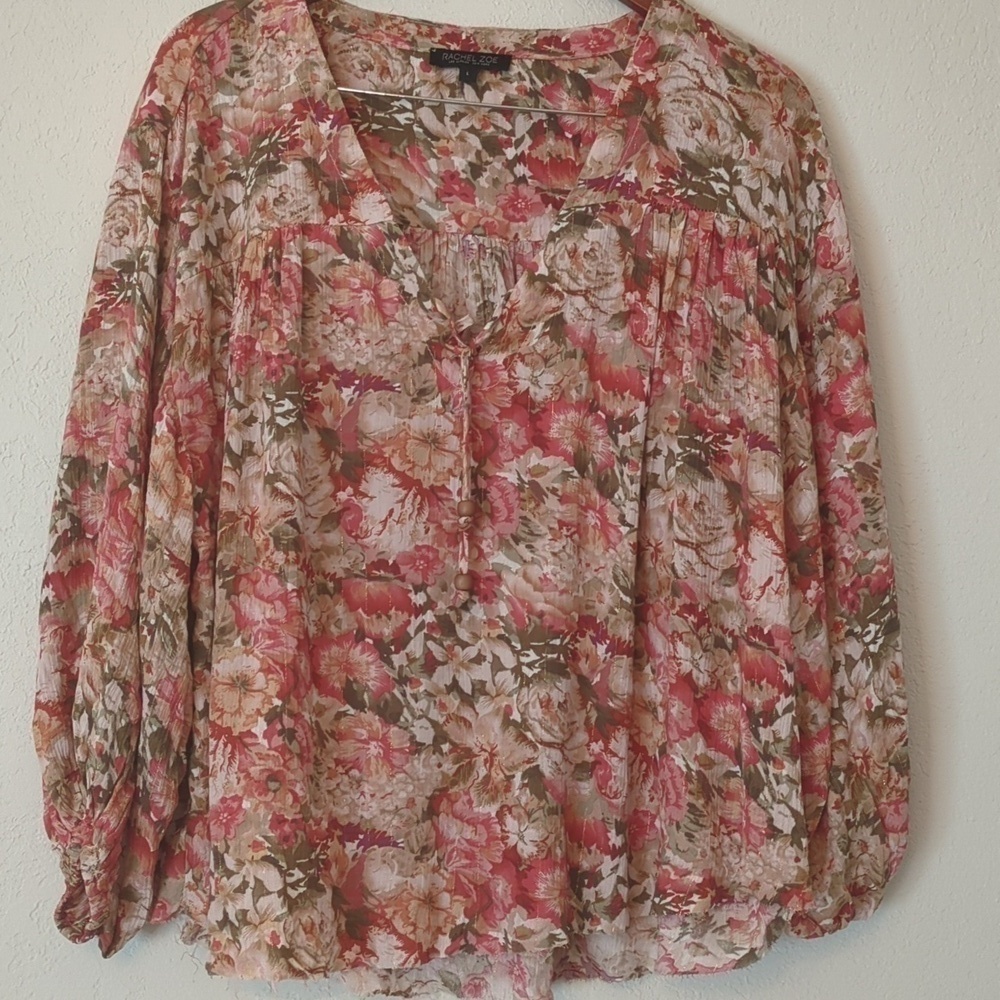 Rachel Zoe boho floral balloon sleeves peasant blouse